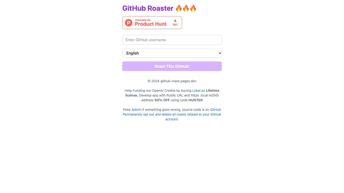GitHub Profile Roast website