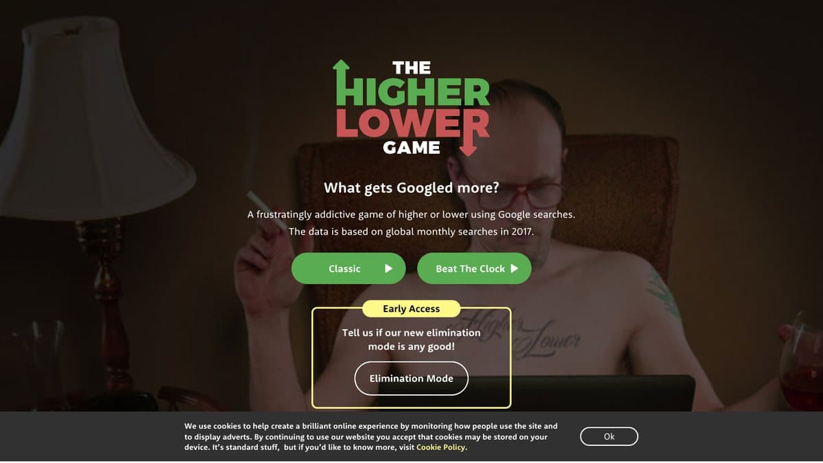 The Higher Lower Game website