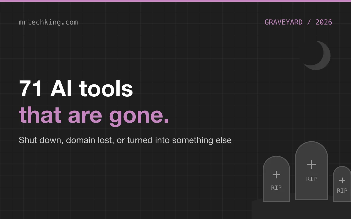 The AI Graveyard: 71 AI tools gone in 2026, with three tombstones under a moon