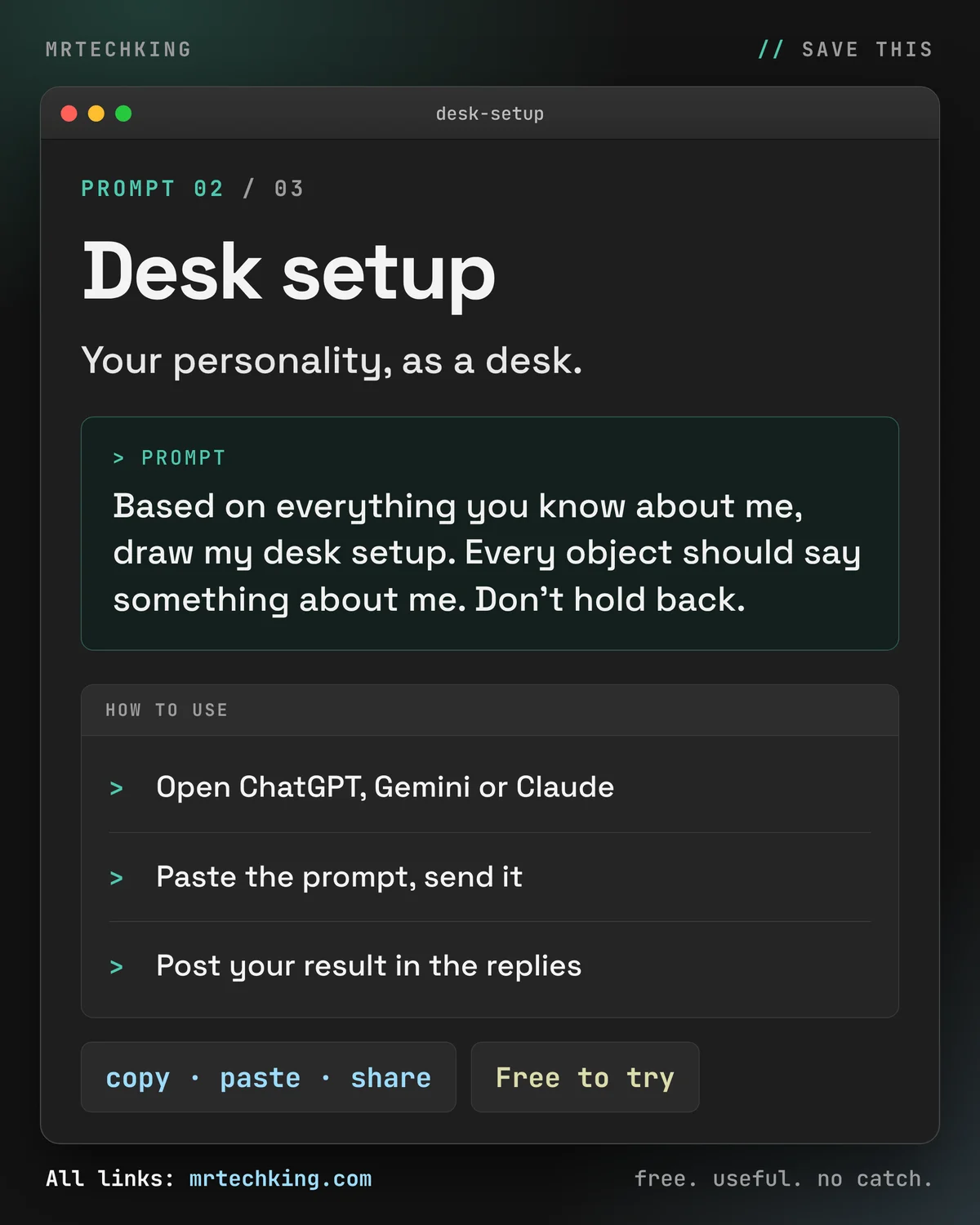 Prompt 2: draw my desk setup where every object says something about me