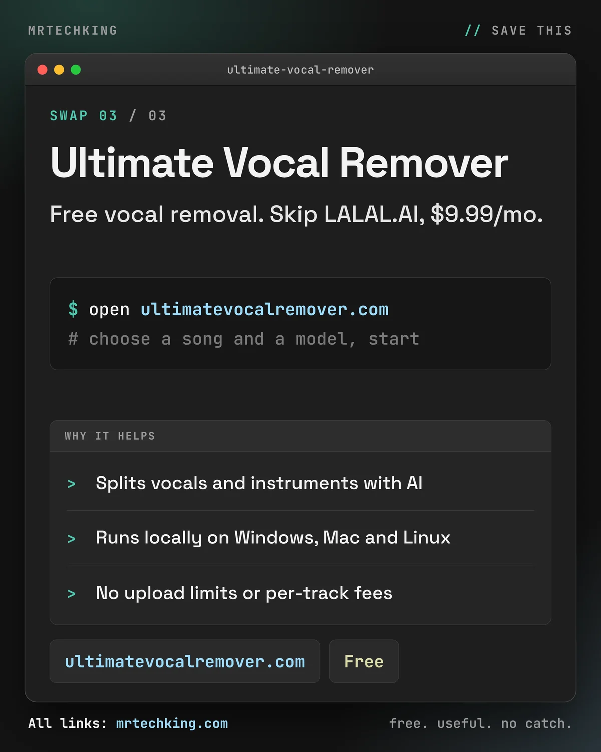 Ultimate Vocal Remover: free vocal removal, skip LALAL.AI at $9.99 a month