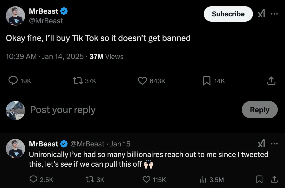 Mr Beast Wants Tiktok